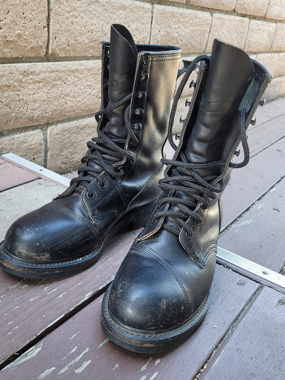 Iconic Black Leather Lace-Up Combat Boots Steal Toe And Shank